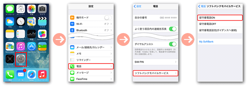 ソフトバンクのiphoneで留守番電話を設定する手順