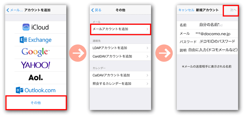 ソフトバンク Auのiphoneでドコモメールを利用するための設定方法