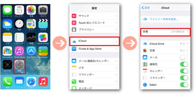 iCloudに保存されているバックアップデータの確認方法1