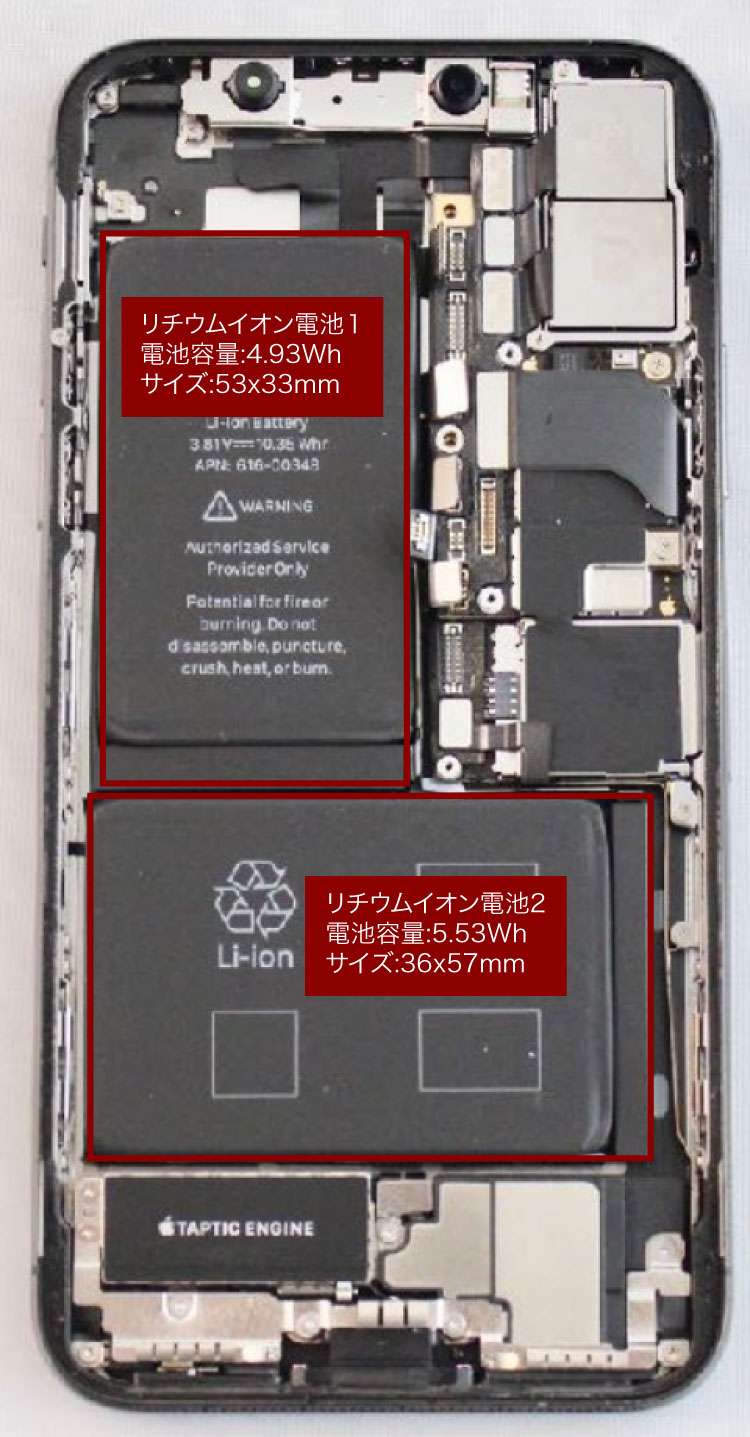 iPhoneXのバッテリー位置